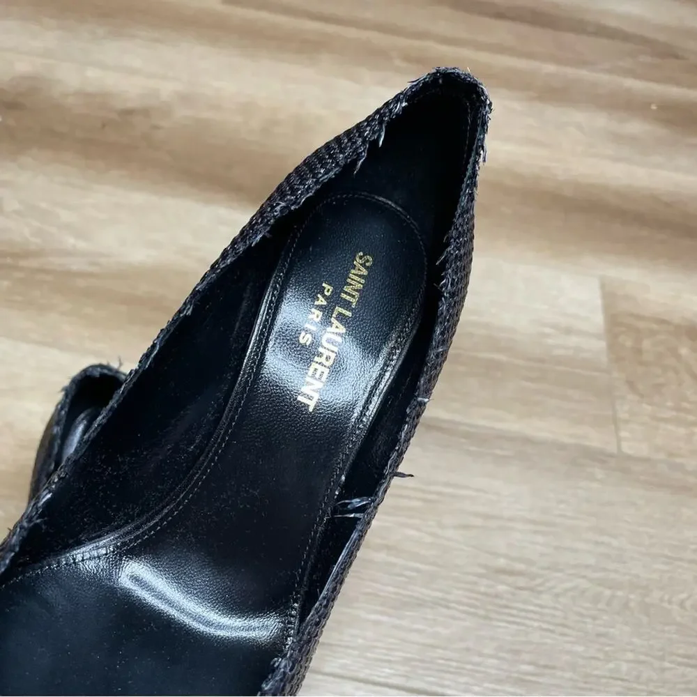 Saint Laurent Anja Woven Pointed Toe Pumps Black Sz 36 / US 6 - Picture 14 of 16